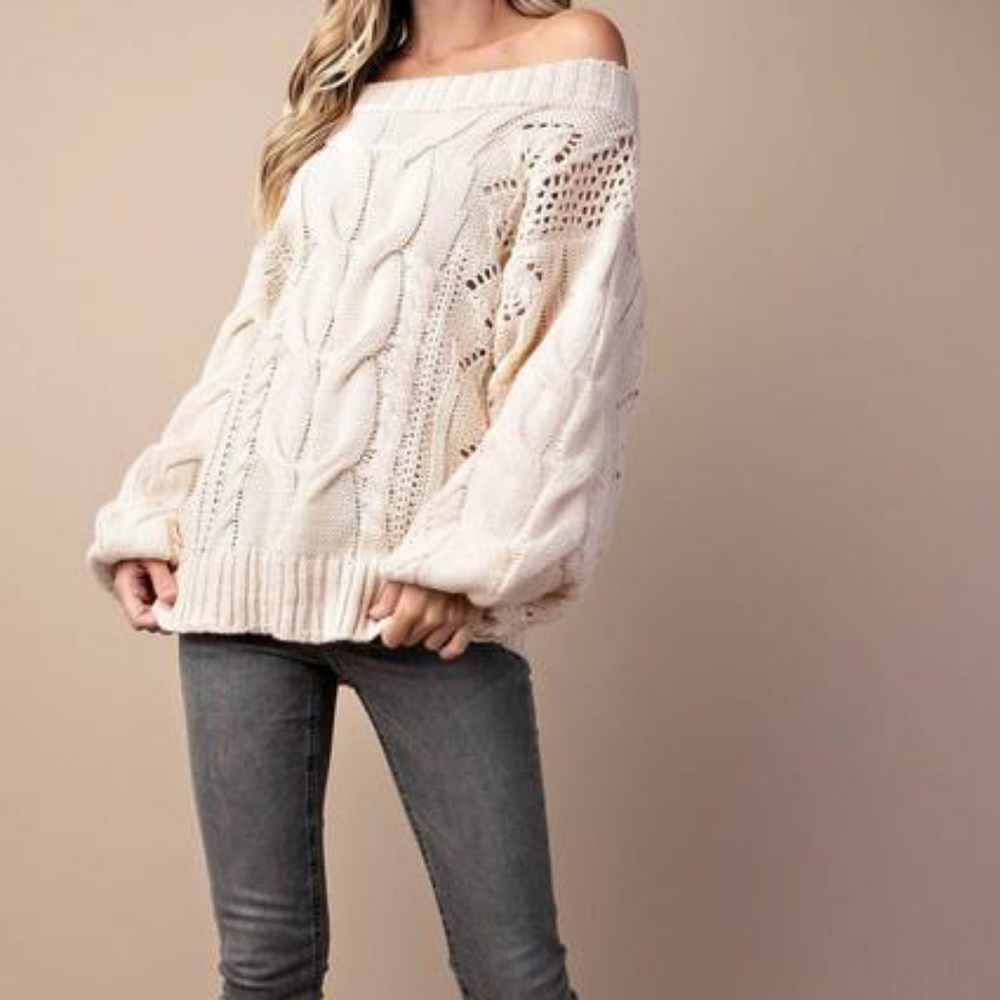 Parker Chunky Cable Knit Sweater (Soft Ivory) - Picture 2 of 6